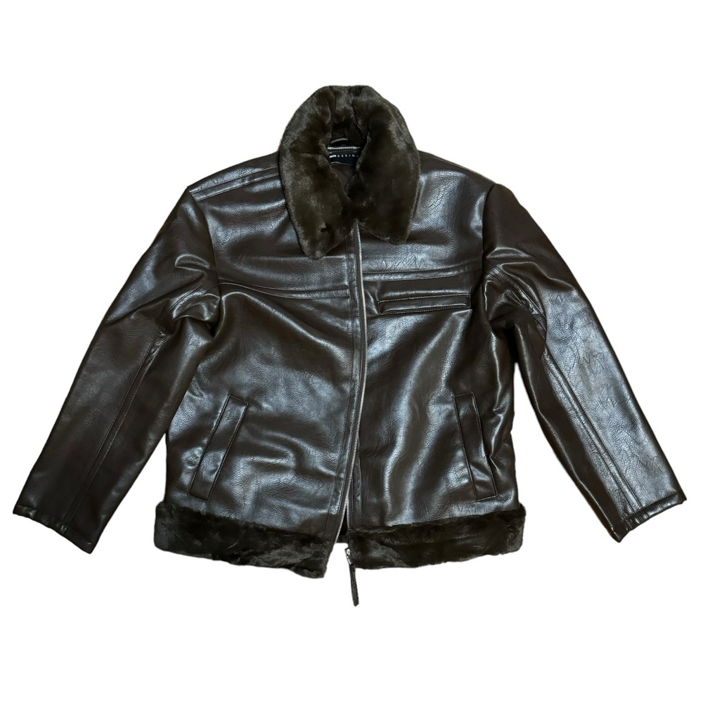 ASOS Oversized Aviator Faux Leather Shearling Jacket In Dark Brown